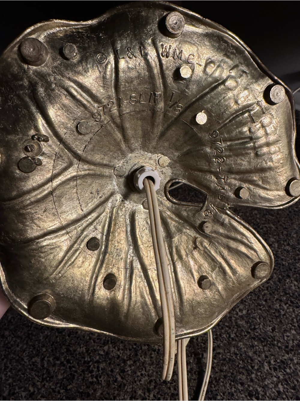 Vintage Brass Lily Pad Tulip Gooseneck Desk Lamp Frosted Clear Shade - Picture 14 of 16